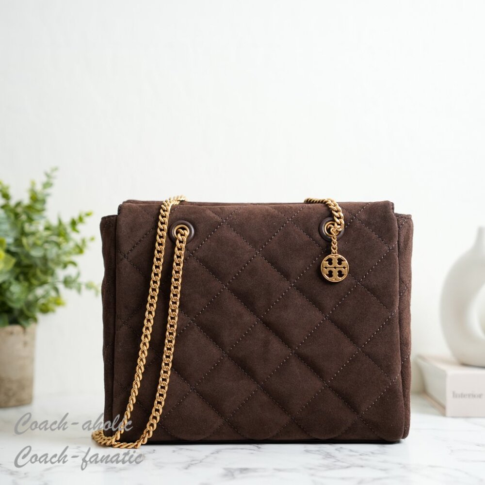 NWT Tory Burch Willa Suede Small Zip Top Tote in Dark Cocoa Brown
